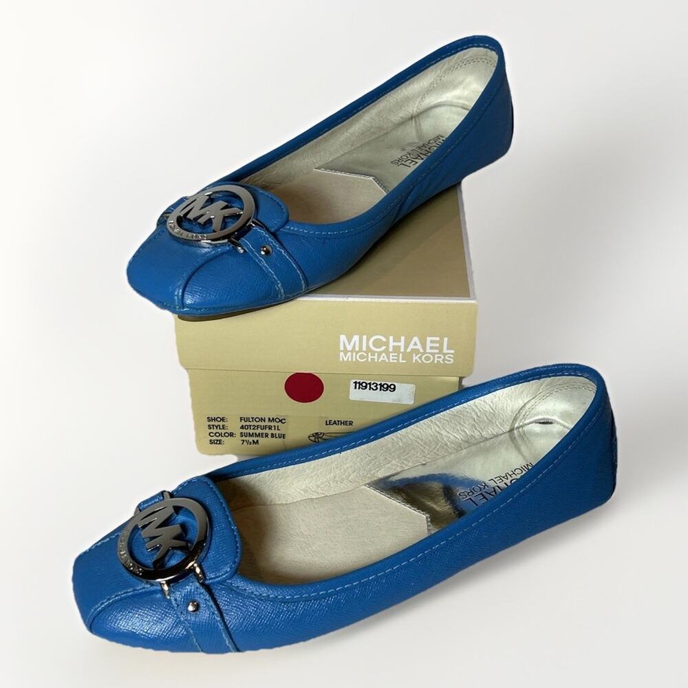 RARE color New women's Michael Kors Fulton Moc SUMMER BLUE Flats in size 7.5